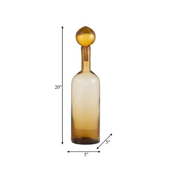 20" Glass Bottle Vase with Stopper Amber Orange Decorative Table Accent